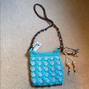 Turquoise woven Cruise Club Purse with beading